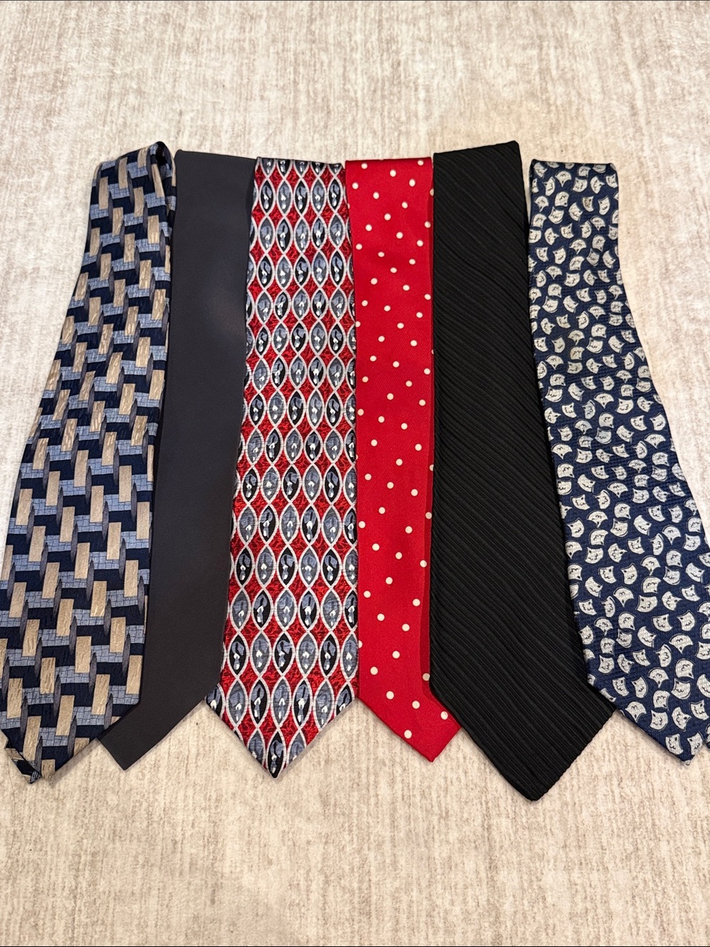 Men's Classic Necktie Set – Red, Black, Navy Patterns. Bundle of six ties